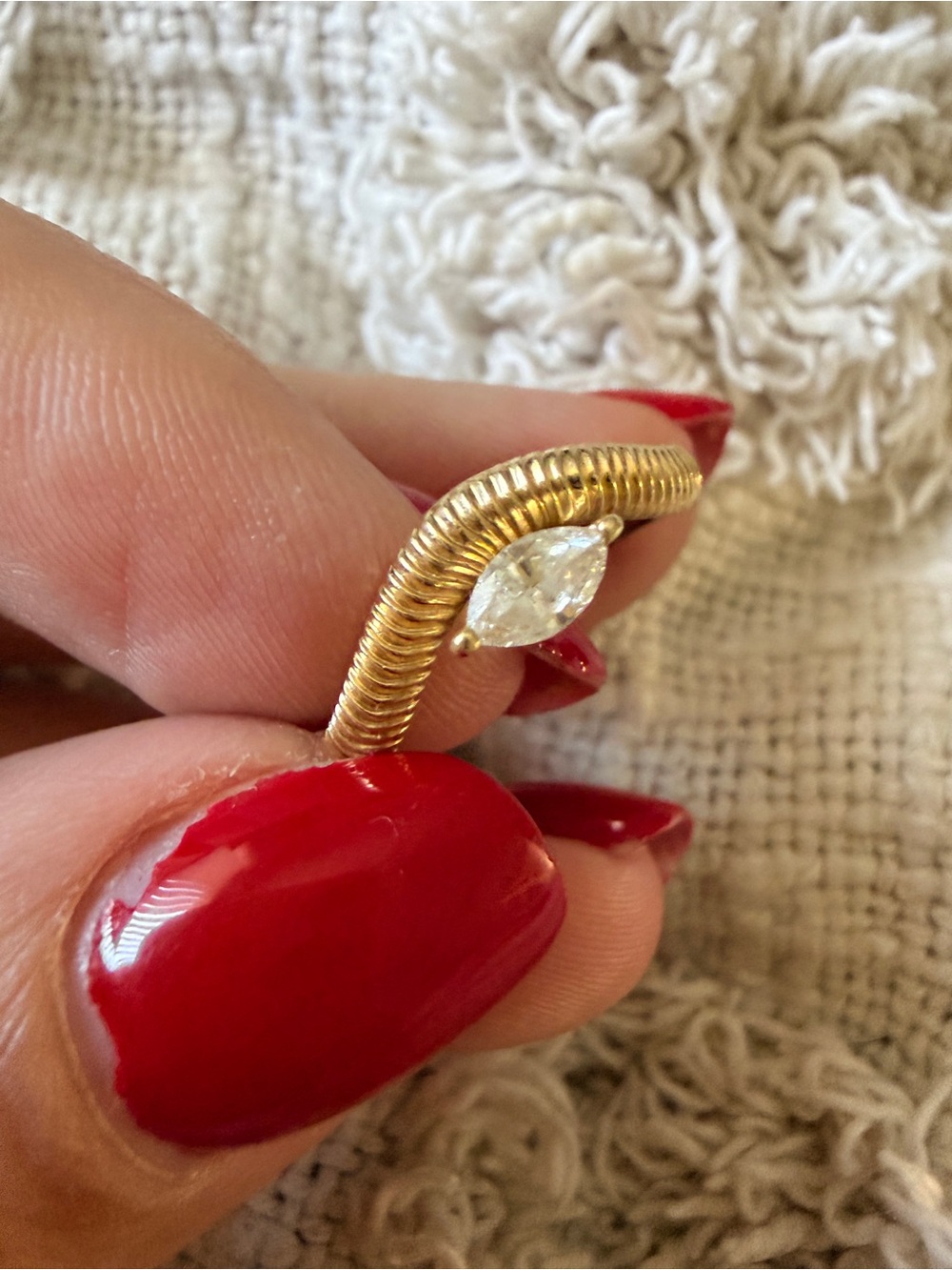 Gold Coil Band Ring with Marquise diamond The Janet Ring